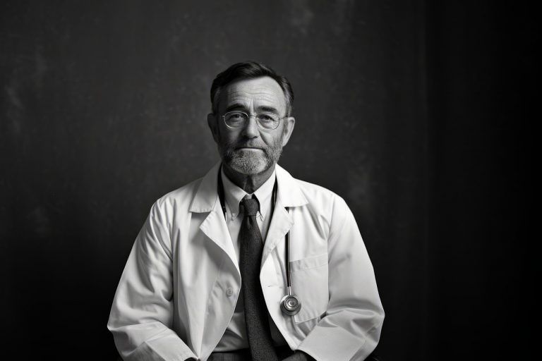 Ein älterer Arzt mit Bart und Brille blickt ruhig in die Kamera, im Hintergrund ein dunkler Hintergrund. In der ADHS-Diagnostik Schweiz spielen erfahrene Hausärztinnen und Hausärzte eine zentrale Rolle bei der ersten Einschätzung und Zuweisung.