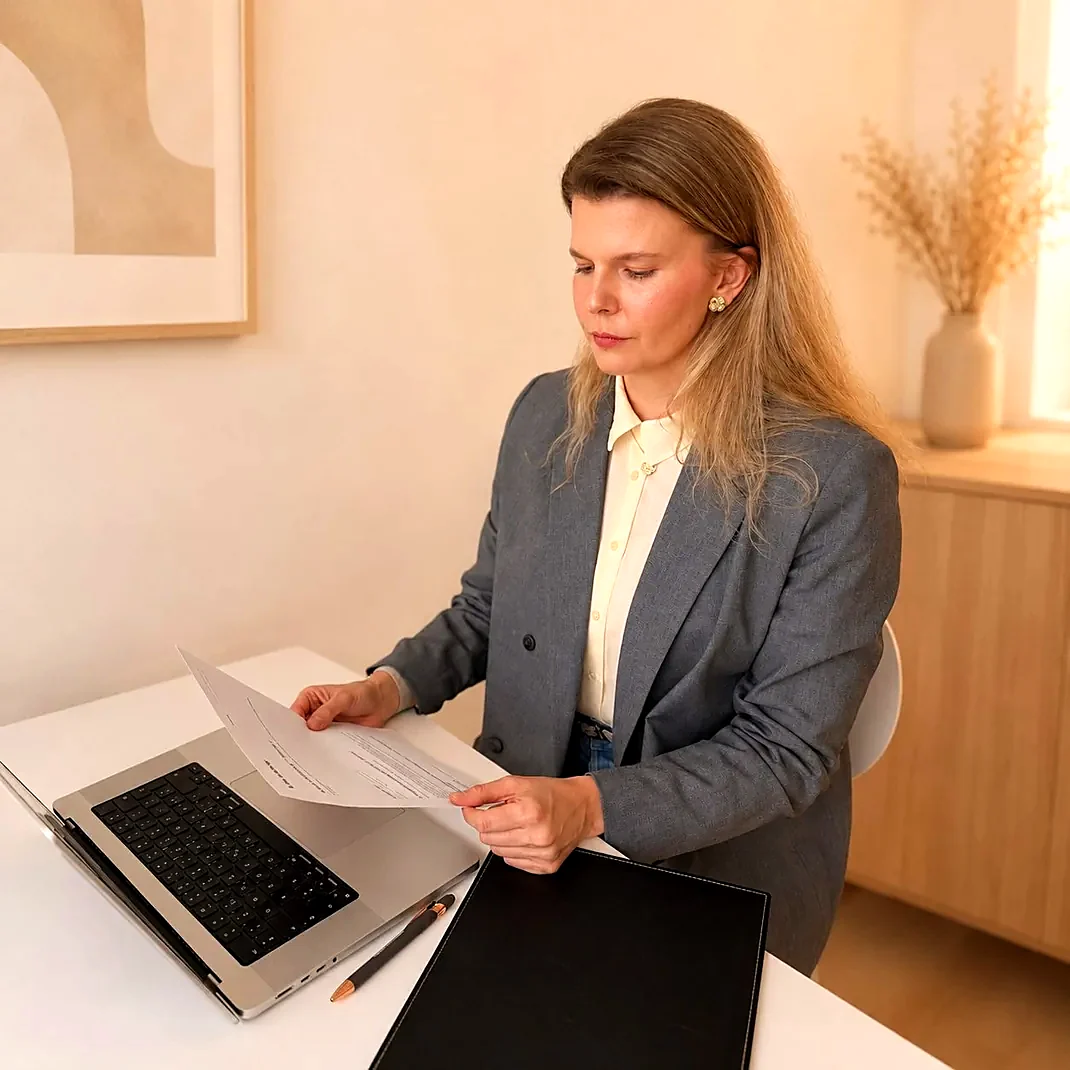 Barbara Siskovicova, Ärztin bei klaro ADHS, prüft einen Befund am Laptop in der Praxis Zürich